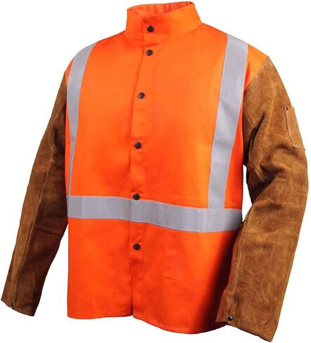 Black Stallion JH1012-OR Cotton/Cowhide Welding Jacket with Pass-Through, 30" 9 oz, Orange, Medium in Kuwait