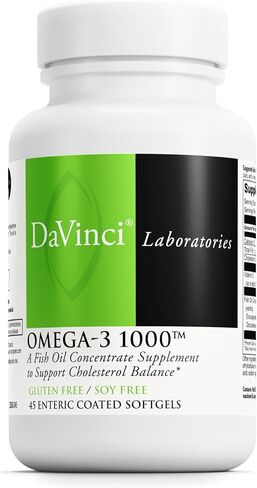 DAVINCI Labs Omega-3 1000 - Dietary Supplement to Maintain Already Normal Cholesterol Levels and Support Immune System, Healthy Hair and Skin* - Gluten-Free - 45 Enteric Coated Softgels in Kuwait