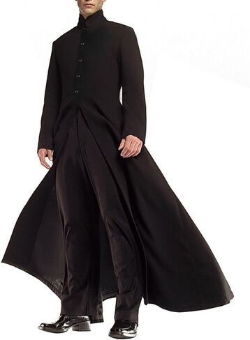 SpazeUp Vintage Gaming Trench Coat Men - Halloween Cosplay Costumes for Mens - Black Leather Trench Coat Men in Saudi Arabia