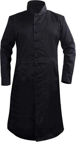 SpazeUp Vintage Gaming Trench Coat Men - Halloween Cosplay Costumes for Mens - Black Leather Trench Coat Men in Saudi Arabia