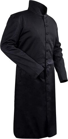 SpazeUp Vintage Gaming Trench Coat Men - Halloween Cosplay Costumes for Mens - Black Leather Trench Coat Men in Saudi Arabia