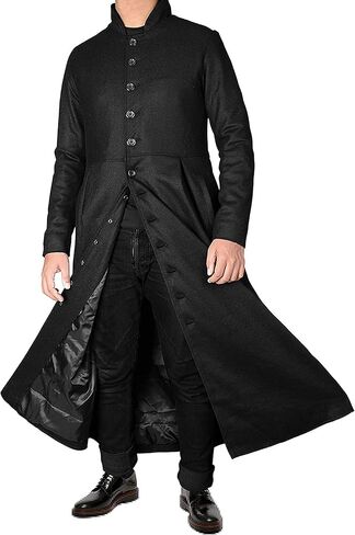 SpazeUp Vintage Gaming Trench Coat Men - Halloween Cosplay Costumes for Mens - Black Leather Trench Coat Men in Saudi Arabia