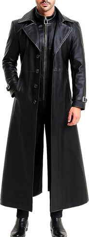 SpazeUp Vintage Gaming Trench Coat Men - Halloween Cosplay Costumes for Mens - Black Leather Trench Coat Men in Saudi Arabia