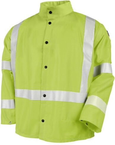 Black Stallion (JF1012-LM Safety Welding Jacket, 9 oz Flame Resistant Cotton, 2-Inch Silver Reflective Tape, Stand-Up Welder's Collar, 2X-Large, Safety Lime Green in Kuwait