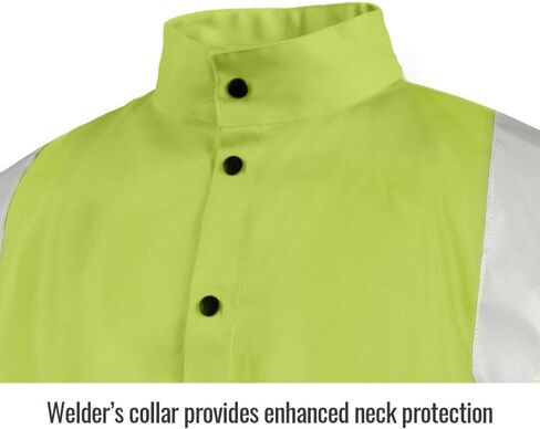 Black Stallion (JF1012-LM Safety Welding Jacket, 9 oz Flame Resistant Cotton, 2-Inch Silver Reflective Tape, Stand-Up Welder's Collar, 2X-Large, Safety Lime Green in Kuwait