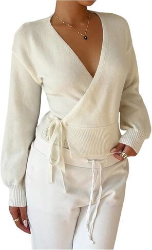 Verdusa Women's Tie Front Wrap Cardigan Soft Sweaters Cozy Fall Clothes in Saudi Arabia