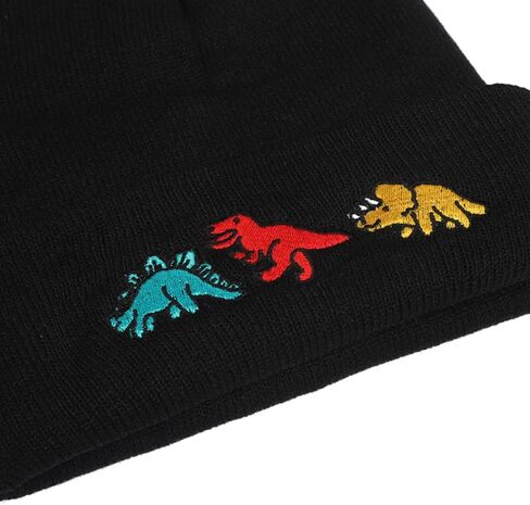 Totelux لطيف ديناصور قبعات صغيرة محبوكة التطريز النساء الشتاء قبعة لينة الدافئة مكبل قبعة للرجال الكبار بسط مكتنزة قبعة تزلج سوداء in Kuwait