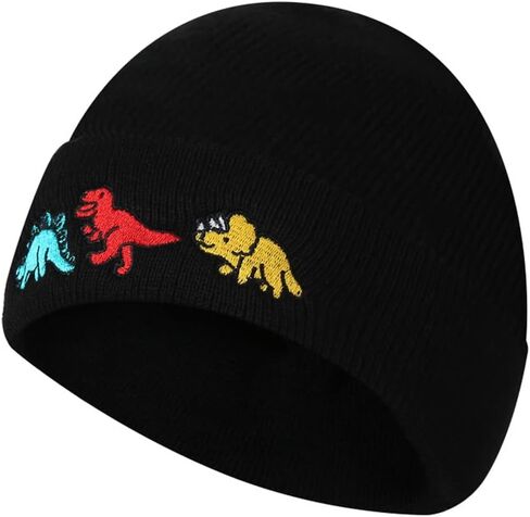 Totelux لطيف ديناصور قبعات صغيرة محبوكة التطريز النساء الشتاء قبعة لينة الدافئة مكبل قبعة للرجال الكبار بسط مكتنزة قبعة تزلج سوداء in Kuwait