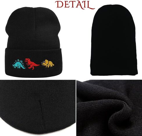 Totelux لطيف ديناصور قبعات صغيرة محبوكة التطريز النساء الشتاء قبعة لينة الدافئة مكبل قبعة للرجال الكبار بسط مكتنزة قبعة تزلج سوداء in Kuwait