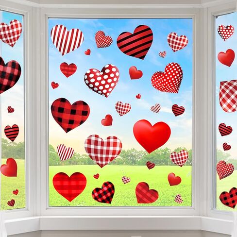 Valentines Day Decorations Window Clings, Resuable Red & Pink Heart Shaped Static Window Stickers for Valentines Day Decor - Valentines Day Decorations for The Home, Bathroom Window in Kuwait