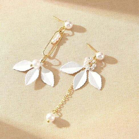 White Flower Earrings for Women: Unique Pearl Drop Dangle Earrings, Minimalist Aesthetic Fashion Trendy Earrings for Parties & Daily Commute in Kuwait
