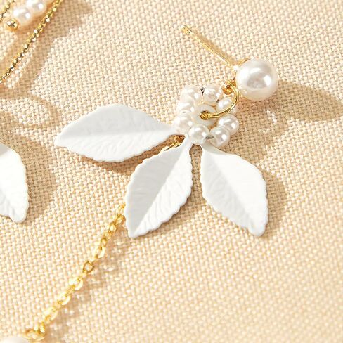 White Flower Earrings for Women: Unique Pearl Drop Dangle Earrings, Minimalist Aesthetic Fashion Trendy Earrings for Parties & Daily Commute in Kuwait