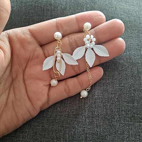 White Flower Earrings for Women: Unique Pearl Drop Dangle Earrings, Minimalist Aesthetic Fashion Trendy Earrings for Parties & Daily Commute in Kuwait