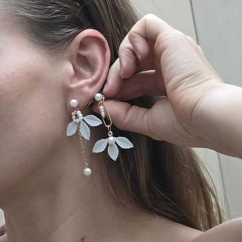 White Flower Earrings for Women: Unique Pearl Drop Dangle Earrings, Minimalist Aesthetic Fashion Trendy Earrings for Parties & Daily Commute in Kuwait