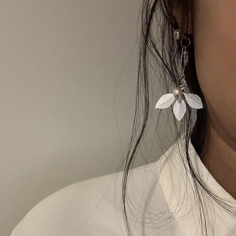 White Flower Earrings for Women: Unique Pearl Drop Dangle Earrings, Minimalist Aesthetic Fashion Trendy Earrings for Parties & Daily Commute in Kuwait