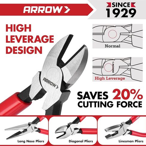 ARROW 8PCS Pliers & Wrench Set, 6" Needle Nose Pliers, 6" Diagonal, 7" Linesman, 8" Slip Joint, 8" & 10" & 12" Groove Joint and CRV 8" Adjustable Wrench, Portable Rolling Bag With Handle in Kuwait