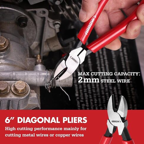 ARROW 8PCS Pliers & Wrench Set, 6" Needle Nose Pliers, 6" Diagonal, 7" Linesman, 8" Slip Joint, 8" & 10" & 12" Groove Joint and CRV 8" Adjustable Wrench, Portable Rolling Bag With Handle in Kuwait