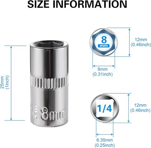 [12pcs] Durable 8mm Socket, 1/4 socket set,Shallow Socket 1/4 Inch Drive 8mm 6 Point, CORROSION RESISTANCE in Kuwait