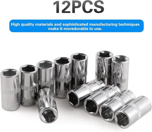 [12pcs] Durable 8mm Socket, 1/4 socket set,Shallow Socket 1/4 Inch Drive 8mm 6 Point, CORROSION RESISTANCE in Kuwait