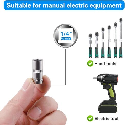 [12pcs] Durable 8mm Socket, 1/4 socket set,Shallow Socket 1/4 Inch Drive 8mm 6 Point, CORROSION RESISTANCE in Kuwait