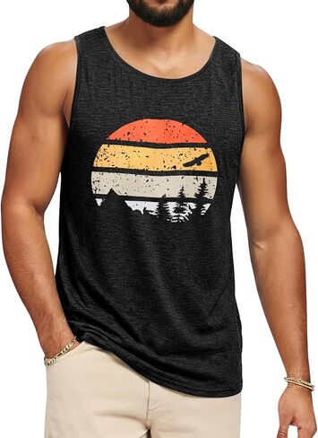 Runcati Mens Sleeveless Tank Tops Graphic Beach Workout Muscle Gym Athletic T-Shirts Vintage Printed Hawaiian Summer Tops in Saudi Arabia