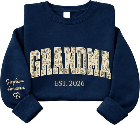 Personalized Floral Embroidered Applique Sweatshirts for Mama Grandma, Mothers Day Apparel Gifts 1 in Saudi Arabia