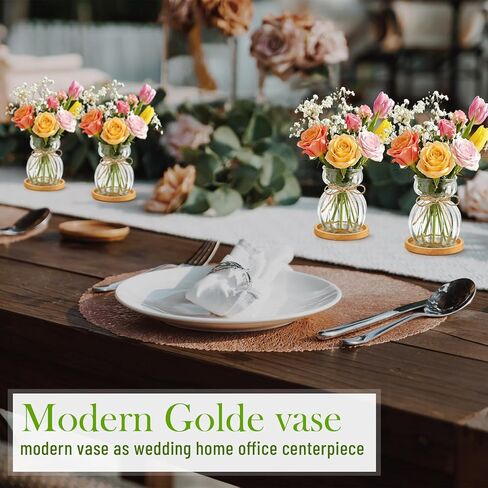 LemonRoad 4 Pcs Bulb Glass Vases for Flowers Forcing Hyacinth Avocado Clear Decorative Bulb Vase with Round Bamboo Coaster for Women Gardening Lovers Home Office Plant Table Decoration in Kuwait