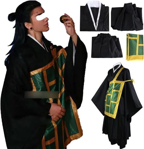 Lmetsky Geto Suguru Cosplay Costume Outfit Geto Suguru Kimono Black Uniform Men Halloween Christmas in Saudi Arabia