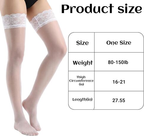 جوارب عالية الفخذ البيضاء للنساء، جوارب طويلة شفافة من الدانتيل، جوارب طويلة حريرية بقبضة من السيليكون، جوارب دانتيل مثيرة فوق الركبة in Kuwait
