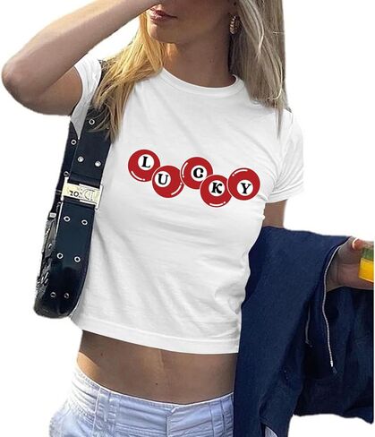 Graphic Baby Tees for Women Y2k 8-Ball Shirt Cute Crop Tops for Teen Girls Aesthetic Emo Clothes 2000s Grunge Shirts in Kuwait