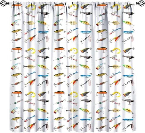 ستائر الصيد الملونة ريفي مزرعة التخييم المطبوعة قضيب جيب نافذة العلاج لغرفة المعيشة غرفة نوم المطبخ مقهى ديكور W21xL45inx2 ديكور in Kuwait