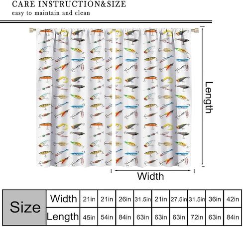 ستائر الصيد الملونة ريفي مزرعة التخييم المطبوعة قضيب جيب نافذة العلاج لغرفة المعيشة غرفة نوم المطبخ مقهى ديكور W21xL45inx2 ديكور in Kuwait