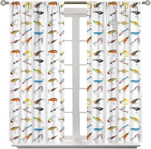 ستائر الصيد الملونة ريفي مزرعة التخييم المطبوعة قضيب جيب نافذة العلاج لغرفة المعيشة غرفة نوم المطبخ مقهى ديكور W21xL45inx2 ديكور in Kuwait