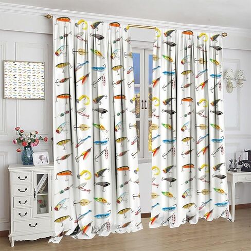 ستائر الصيد الملونة ريفي مزرعة التخييم المطبوعة قضيب جيب نافذة العلاج لغرفة المعيشة غرفة نوم المطبخ مقهى ديكور W21xL45inx2 ديكور in Kuwait