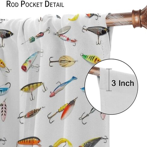 ستائر الصيد الملونة ريفي مزرعة التخييم المطبوعة قضيب جيب نافذة العلاج لغرفة المعيشة غرفة نوم المطبخ مقهى ديكور W21xL45inx2 ديكور in Kuwait