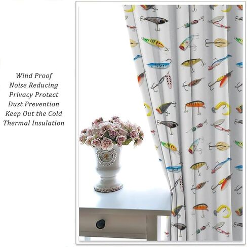 ستائر الصيد الملونة ريفي مزرعة التخييم المطبوعة قضيب جيب نافذة العلاج لغرفة المعيشة غرفة نوم المطبخ مقهى ديكور W21xL45inx2 ديكور in Kuwait