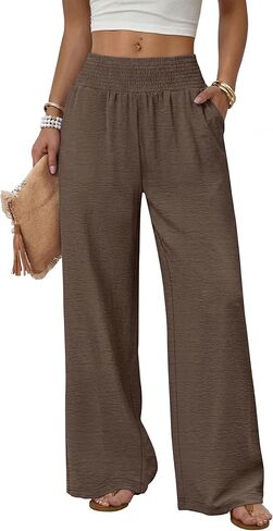 Sampeel Wide Leg Pants Woman High Waist Trousers with Pockets Casual Lounge in Kuwait