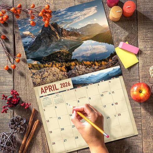 تقويم جداري للجبال 2026 مقاس 16 شهرًا مقاس X-Large 14x22، تقويم المناظر الطبيعية الجبلية من شركة KING-Monster Calendars in Kuwait