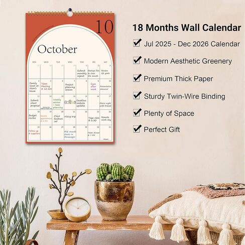 2025-2026 Large Wall Calendar - 18 Months Hanging Wall Calendar from July 2025 to December 2026, Monthly 2025 Calendar with Thick Paper, Perfect for Office & Home, 10" x 14.7" in Kuwait