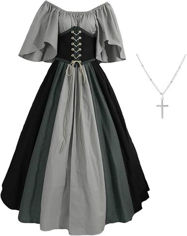 Medieval Renaissant Vintage Color Dress Women with Corset Victorian Ball Gowns Costume Vintage Irish Long Dress in Saudi Arabia