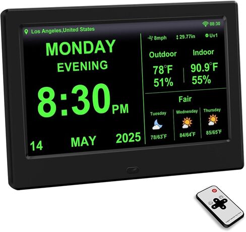 10.1inch WiFi Digtial Calendar Clock with Day and Date Alarm Clock with Weather Temperature Humidify Dementia Alzheimers Clock for Elderly Auto Dimmable 8 Alarm Options in Saudi Arabia