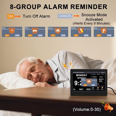 10.1inch WiFi Digtial Calendar Clock with Day and Date Alarm Clock with Weather Temperature Humidify Dementia Alzheimers Clock for Elderly Auto Dimmable 8 Alarm Options in Saudi Arabia