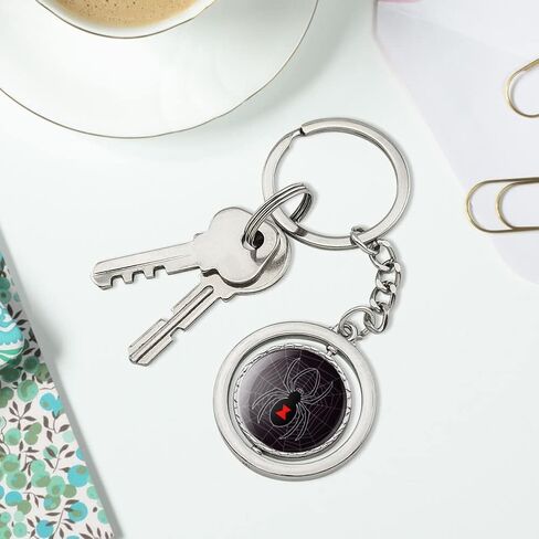 GRAPHICS & MORE Black Spider on Web Keychain Spinning Round Chrome Plated Metal in Saudi Arabia