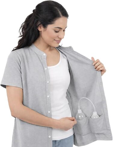 قميص ما بعد استئصال الثدي - بلوزة بياقة شريطية وأزرار سفلية مع جيوب تصريف لإدارة الصرف - ملابس تعافي نسائية in Kuwait