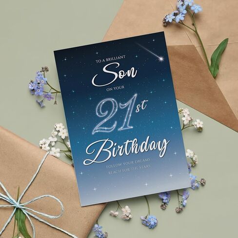 21st Birthday Card for Son – Starry Night A5 Greeting Card with Printed Verse – Premium UK Made Milestone Card in Kuwait