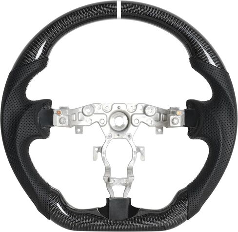Real Carbon Fiber Steering Wheel for Nissan 370Z 2008-2022,Nappa Perforated Anti-Slip Perforated Leather Grip (White Positioning Line) in Saudi Arabia