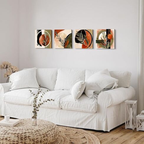 YOOOAHU البرتقالي المحروق البوهيمي جدار الفن بوهو صور جدار ديكور غرفة المعيشة غرفة نوم خمر مجردة هندسية قماش لوحات الحد الأدنى النباتات النباتية الملصقات الفنية ديكورات المنزل 12 × 12 4 قطع in Kuwait