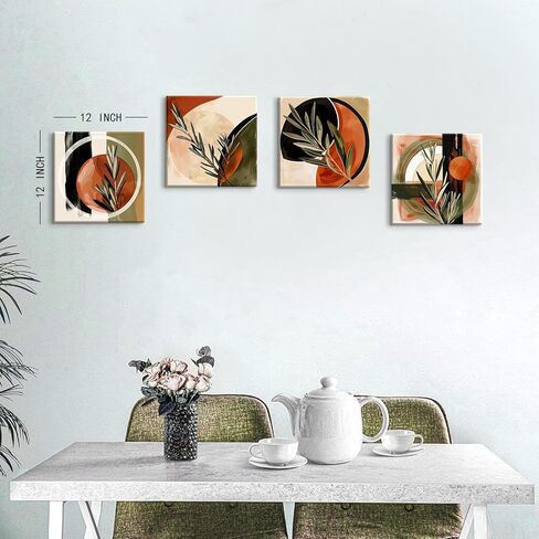 YOOOAHU البرتقالي المحروق البوهيمي جدار الفن بوهو صور جدار ديكور غرفة المعيشة غرفة نوم خمر مجردة هندسية قماش لوحات الحد الأدنى النباتات النباتية الملصقات الفنية ديكورات المنزل 12 × 12 4 قطع in Kuwait