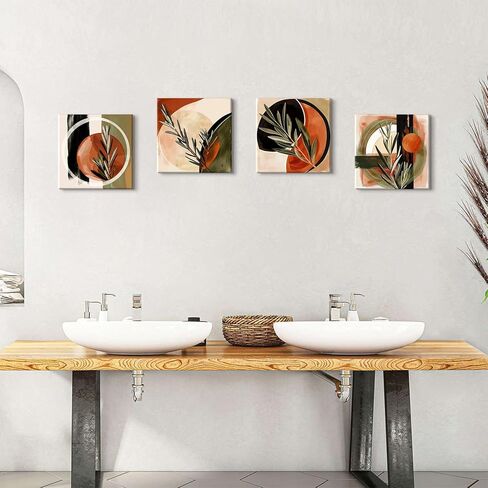 YOOOAHU البرتقالي المحروق البوهيمي جدار الفن بوهو صور جدار ديكور غرفة المعيشة غرفة نوم خمر مجردة هندسية قماش لوحات الحد الأدنى النباتات النباتية الملصقات الفنية ديكورات المنزل 12 × 12 4 قطع in Kuwait