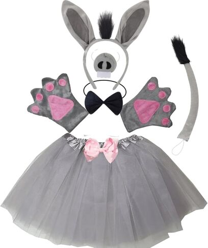 Kirei Sui Kids Animal Costume Gray Donkey Tutu Ear Headband Bow Tie Tail Paws in Kuwait
